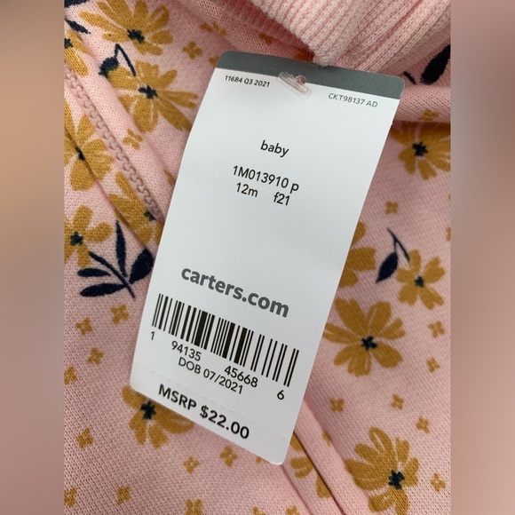 Carter’s Size 12 Months NWT Fleece Full Zip-Up Hooded Jumpsuit - Picture 4 of 4